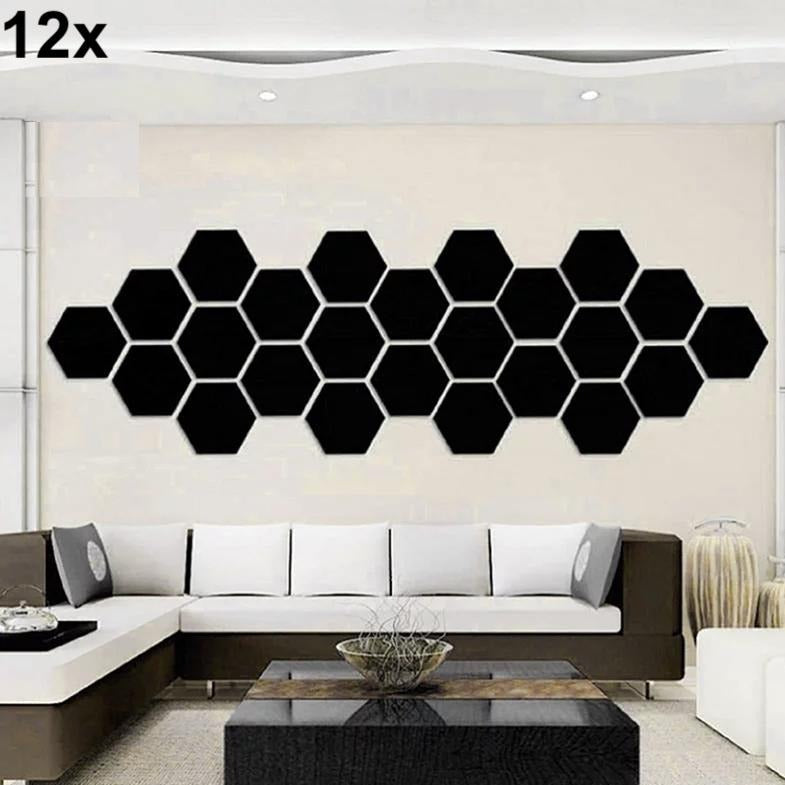 12x Acrylic Hexagon wall decor(Black) - Acrylic Mirror