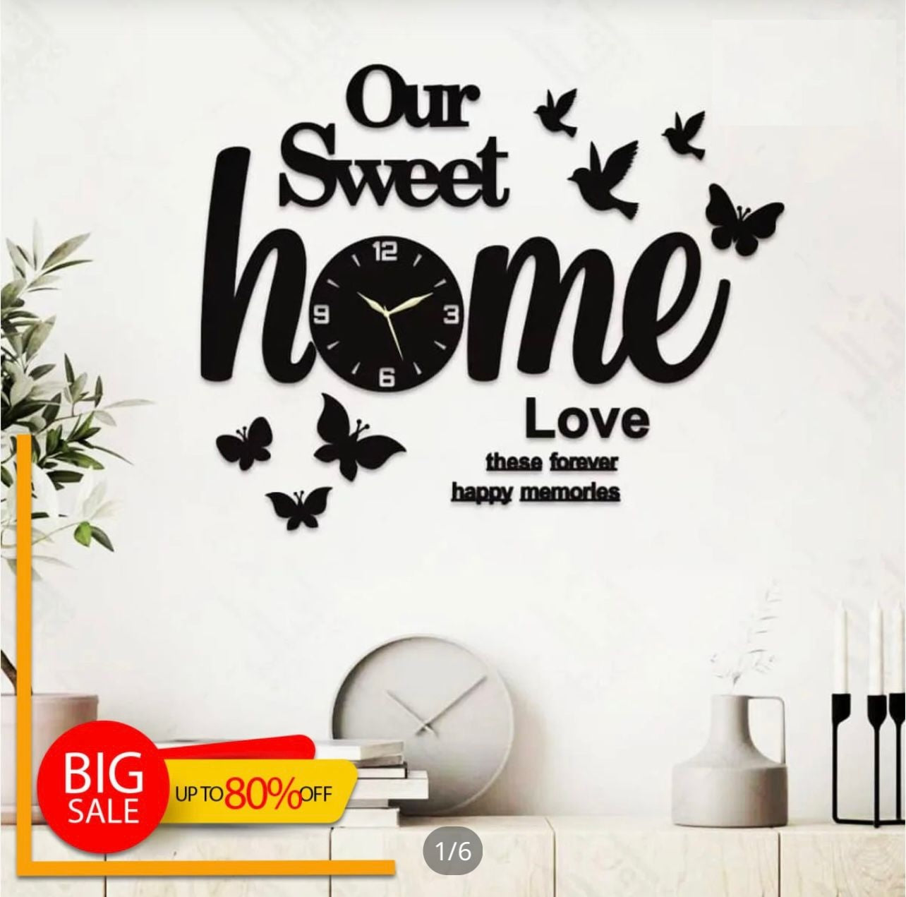Our Sweet Home Walls Decor with Birds and Butterflies wallclock
