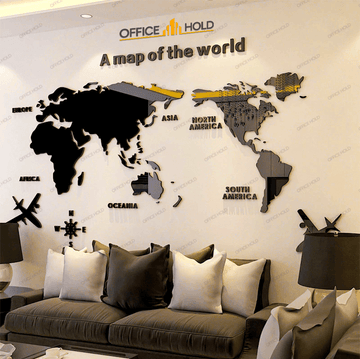Hot! World Map 3D Design Wall Art