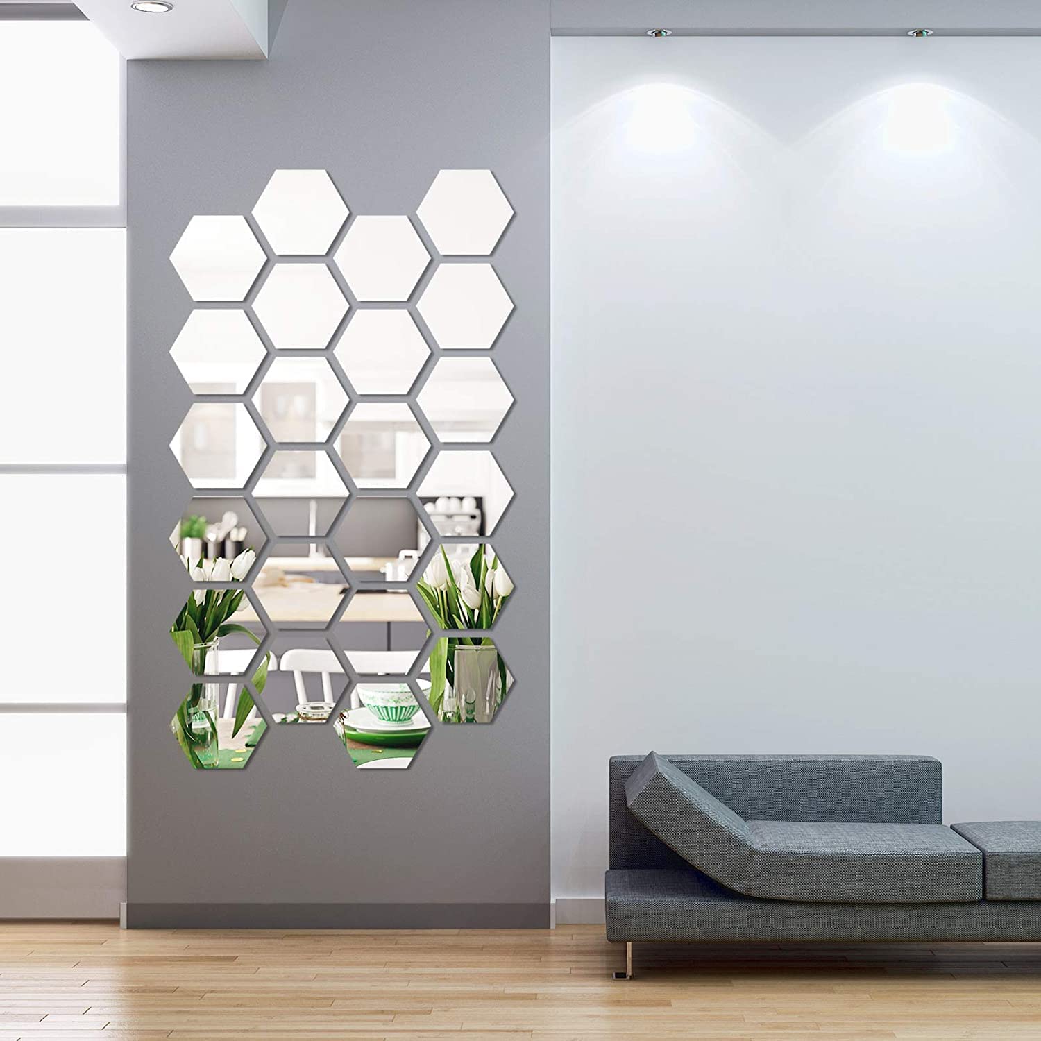 12 Acrylic Hexagon wall Decor Mirror (Silver/Golden)