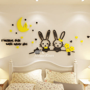 Kitties with Flowers and Moon Hut Wall Art