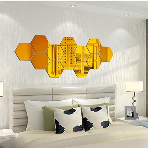 12 Acrylic Hexagon wall Decor Mirror (Silver/Golden)