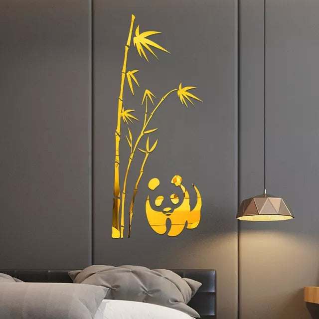 3D Mirror Acrylic Wall Stickers Art Panda Bamboo Pattern Removable Home Decoration Living-room Bedroom