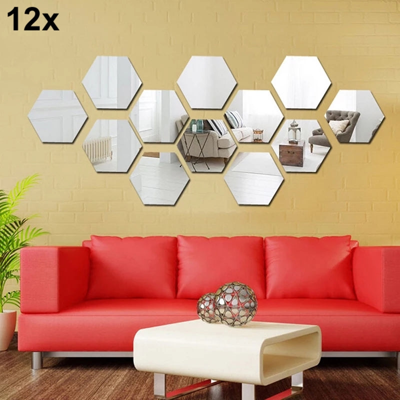 12x Acrylic Hexagon wall decor(Black) - Acrylic Mirror