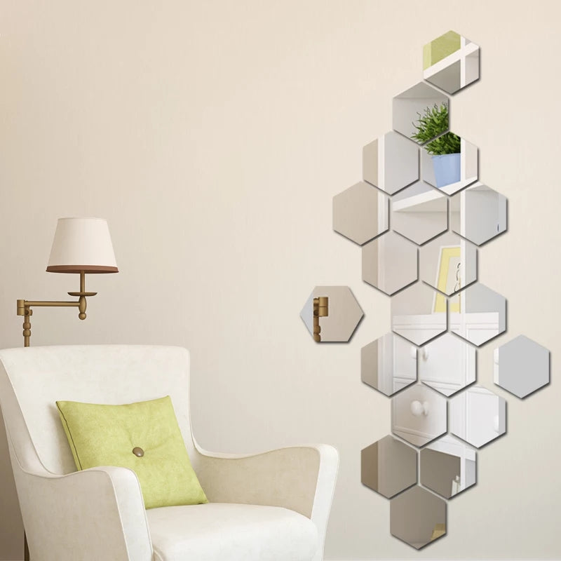 6x Acrylic Hexagon wall decor acrylic Mirror(Silver)