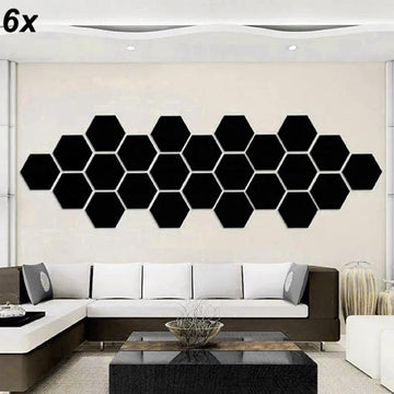 6x Acrylic mirror Hexagon wall decor(Black)