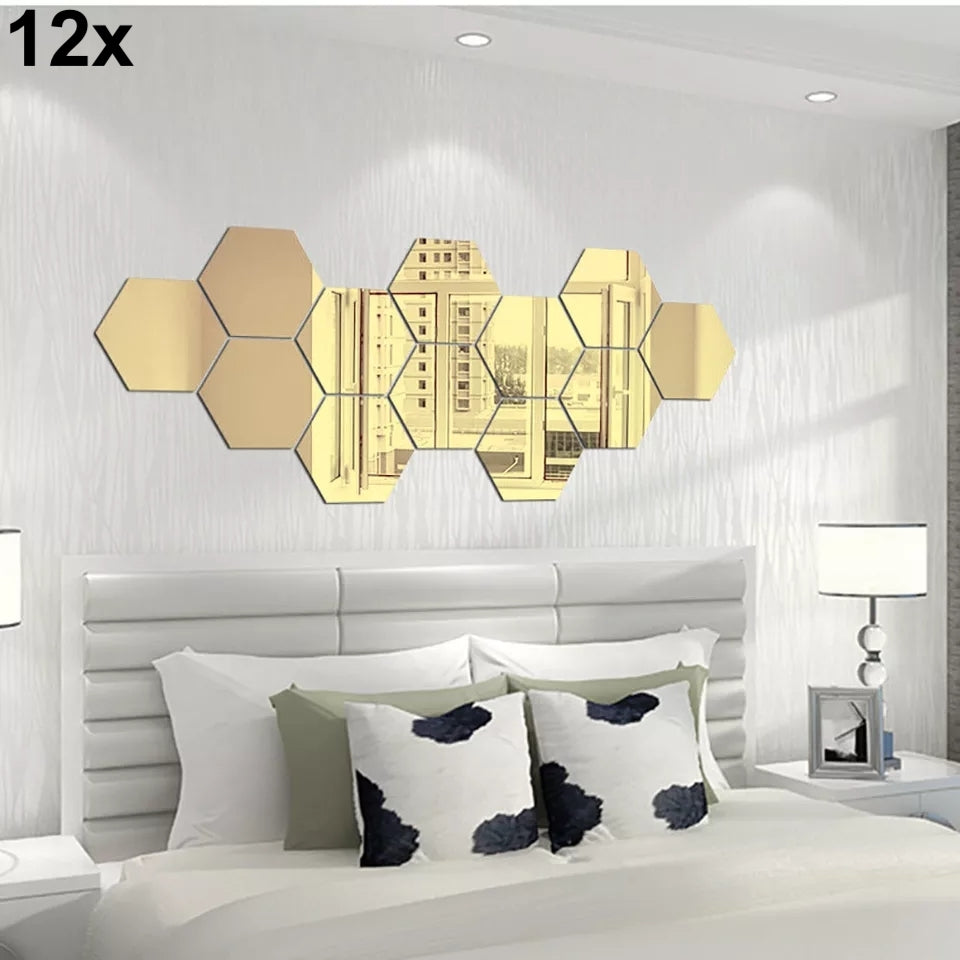 12x Acrylic Hexagon wall decor(Black) - Acrylic Mirror